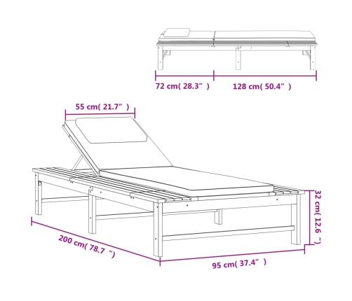 vidaXL Tumbona con cojín blanco crema y almohada madera maciza acacia