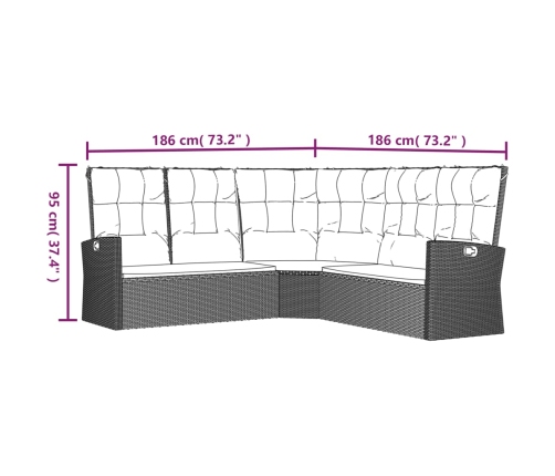 Set de muebles de jardín 2 pzas y cojines ratán sintético negro
