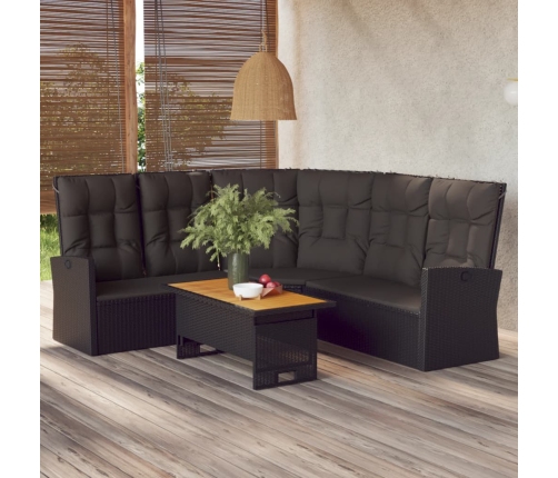 Set de muebles de jardín 2 pzas y cojines ratán sintético negro
