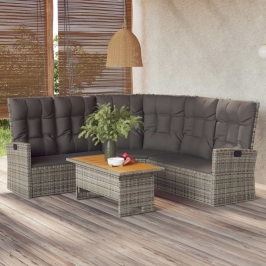 Set de muebles de jardín 2 pzas cojines ratán sintético gris