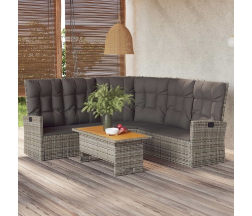 Set de muebles de jardín 2 pzas cojines ratán sintético gris