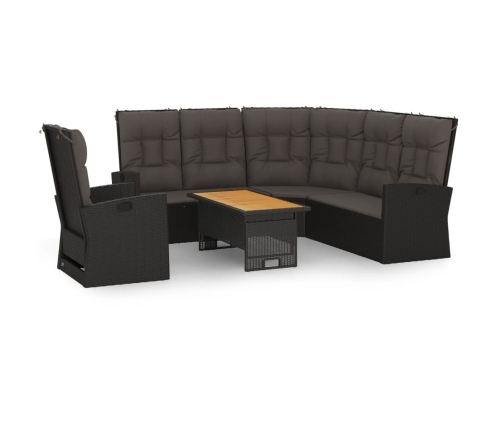 Set de muebles de jardín 3 pzas y cojines ratán sintético negro