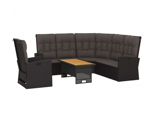 Set de muebles de jardín 3 pzas y cojines ratán sintético negro