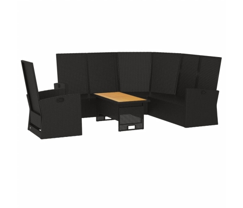 Set de muebles de jardín 3 pzas y cojines ratán sintético negro