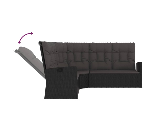 Set de muebles de jardín 3 pzas y cojines ratán sintético negro