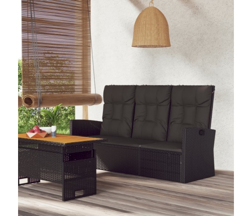 vidaXL Banco jardín reclinable y cojines ratán sintético negro 173 cm