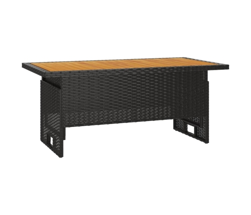 Mesa jardín negra 100x50x43/63 cm madera maciza acacia y ratán