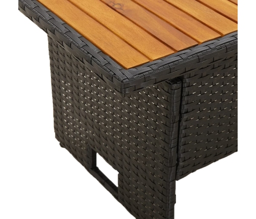 Mesa jardín negra 100x50x43/63 cm madera maciza acacia y ratán