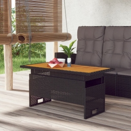 Mesa jardín negra 100x50x43/63 cm madera maciza acacia y ratán