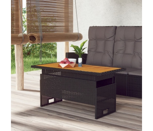 Mesa jardín negra 100x50x43/63 cm madera maciza acacia y ratán