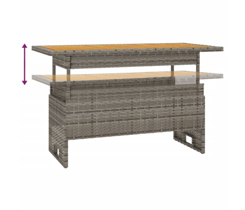 Mesa de jardín madera maciza acacia y ratán gris 100x50x43/63cm