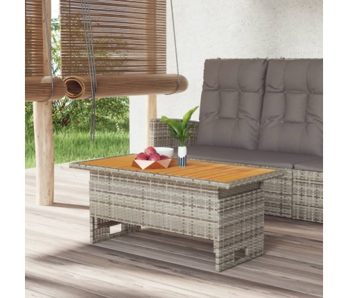 Mesa de jardín madera maciza acacia y ratán gris 100x50x43/63cm