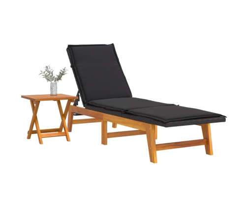 vidaXL Tumbona con mesa ratán sintético y madera maciza de acacia