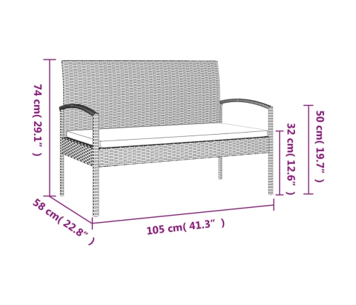 Banco de jardín con cojín ratán sintético marrón 105 cm