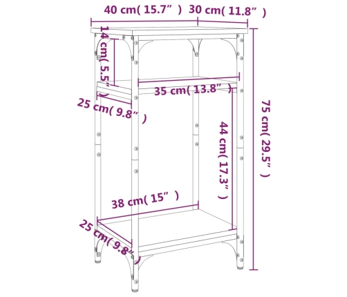 vidaXL Mesa auxiliar madera contrachapada gris Sonoma 40x30x75 cm