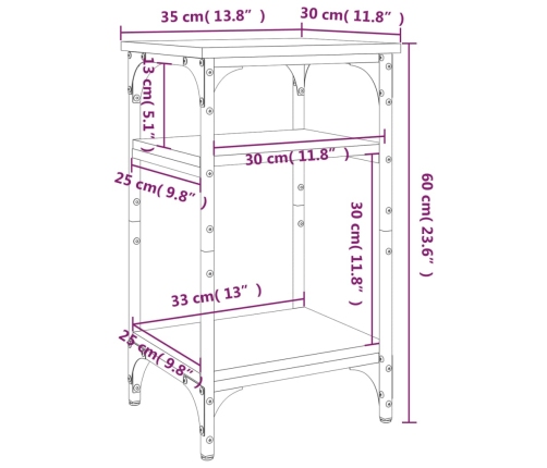 Mesa auxiliar de madera contrachapada negro 35x30x60 cm