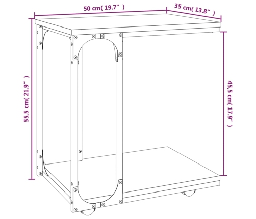 vidaXL Mesa auxiliar con ruedas madera roble marrón 50x35x55,5 cm