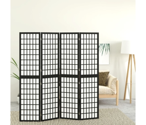 Biombo plegable con 4 paneles estilo japonés negro 160x170 cm