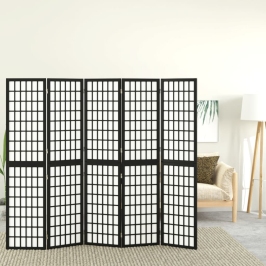 Biombo plegable con 5 paneles estilo japonés negro 200x170 cm