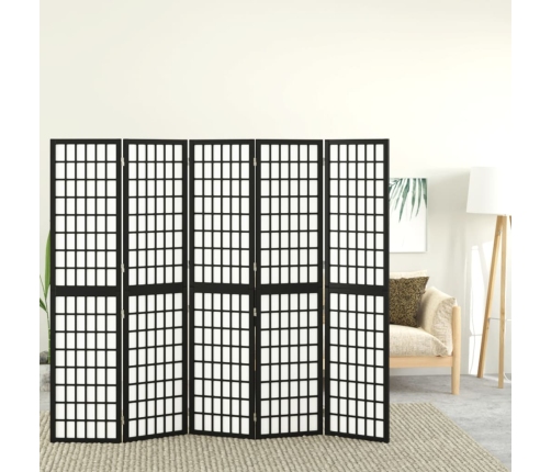 Biombo plegable con 5 paneles estilo japonés negro 200x170 cm