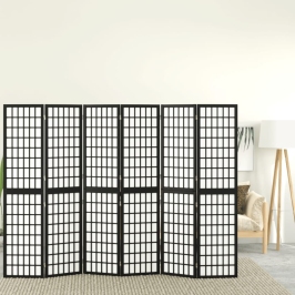 Biombo plegable con 6 paneles estilo japonés negro 240x170 cm