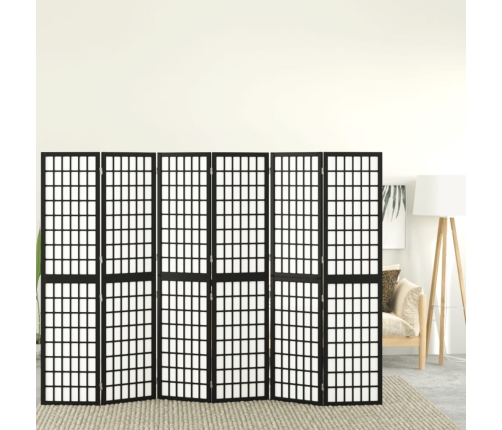 Biombo plegable con 6 paneles estilo japonés negro 240x170 cm