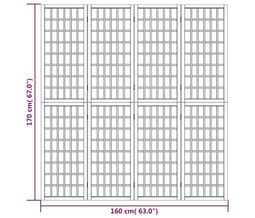 Biombo plegable con 4 paneles estilo japonés 160x170 cm