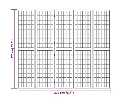 Biombo plegable con 5 paneles estilo japonés 200x170 cm