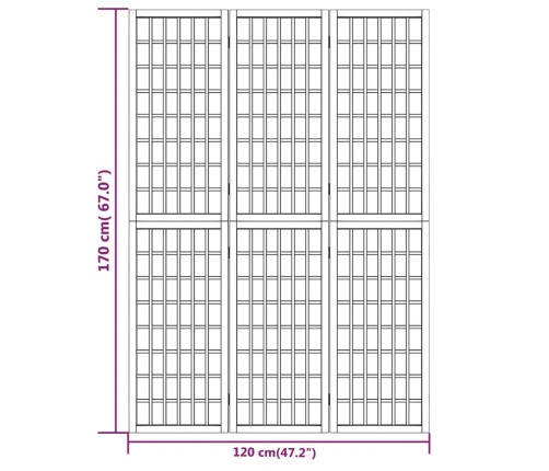 Biombo plegable con 3 paneles estilo japonés blanco 120x170 cm