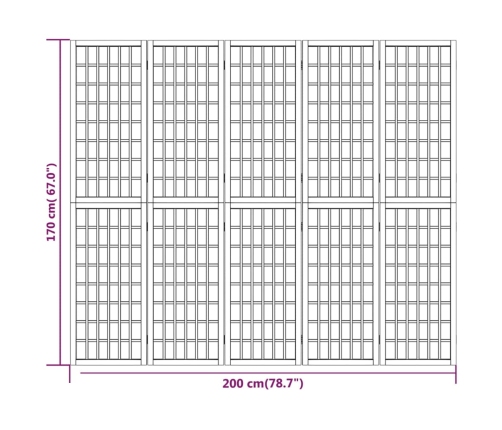 Biombo plegable con 5 paneles estilo japonés blanco 200x170 cm