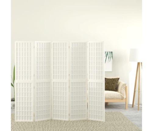 Biombo plegable con 5 paneles estilo japonés blanco 200x170 cm