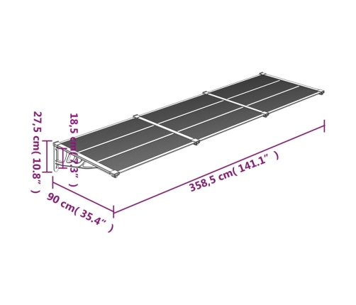 Marquesina puerta policarbonato gris y transparente 358,5x90cm