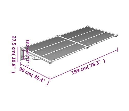 Marquesina de puerta policarbonato negro 199x90 cm