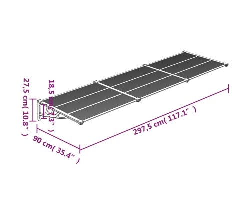 Marquesina de puerta policarbonato negro 297,5x90 cm