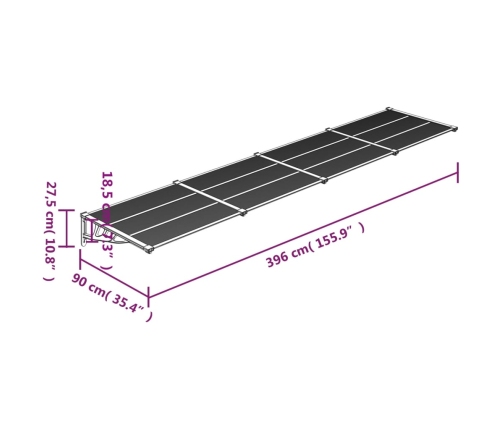 Marquesina de puerta policarbonato negro 396x90 cm