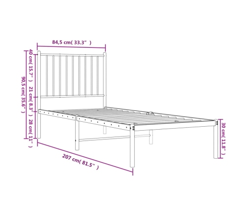 Estructura cama sin colchón con cabecero metal negro 80x200 cm