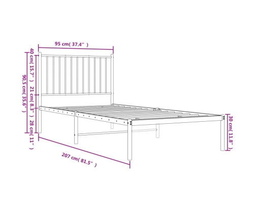 Estructura cama sin colchón con cabecero metal negro 90x200 cm