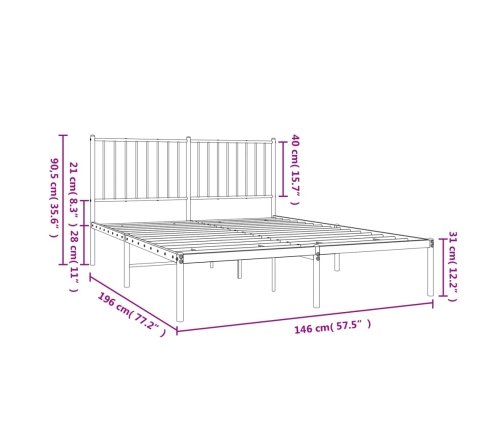 Estructura cama sin colchón con cabecero metal negro 140x190 cm