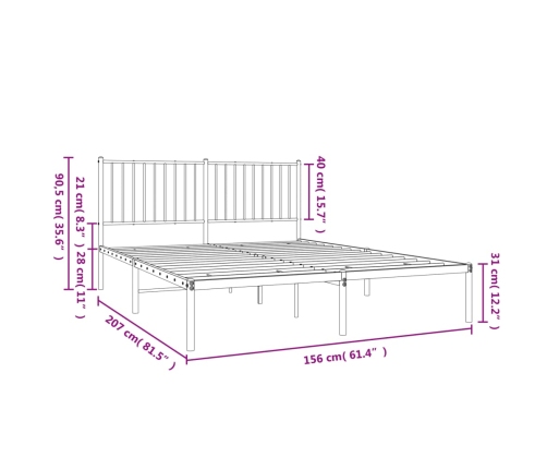 Estructura cama sin colchón con cabecero metal negro 150x200 cm