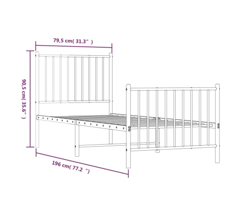 Estructura cama sin colchón con estribo metal negro 75x190 cm