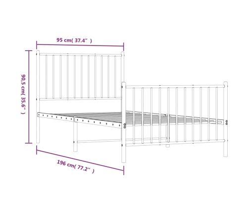 Estructura cama sin colchón con estribo metal negro 90x190 cm