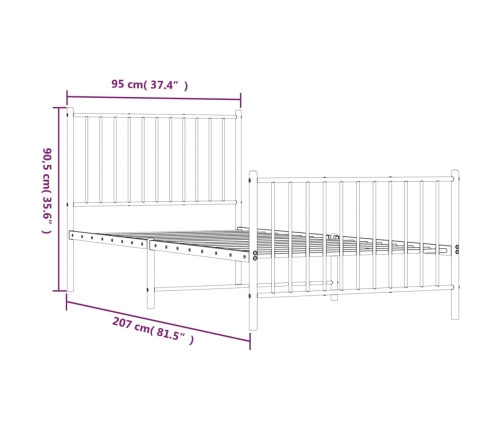 Estructura cama sin colchón con estribo metal negro 90x200 cm