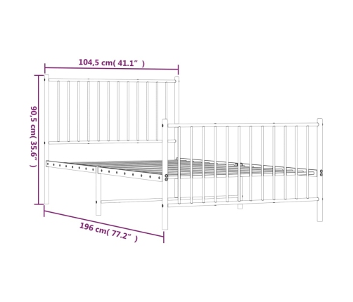 Estructura cama sin colchón con estribo metal negro 100x190 cm