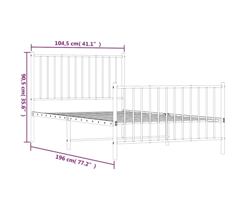 Estructura cama sin colchón con estribo metal negro 100x190 cm