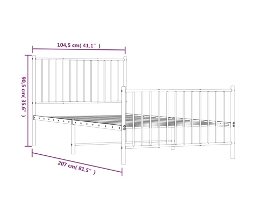 Estructura cama sin colchón con estribo metal negro 100x200 cm