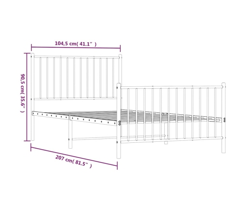 Estructura cama sin colchón con estribo metal negro 100x200 cm