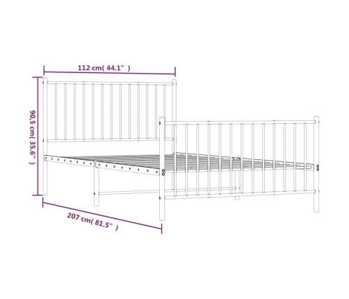 Estructura cama sin colchón con estribo metal negro 107x203 cm