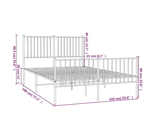 Estructura cama sin colchón con estribo metal negro 135x190 cm