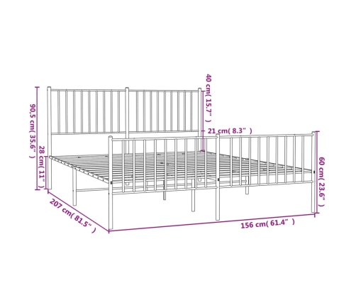 Estructura cama sin colchón con estribo metal negro 150x200 cm