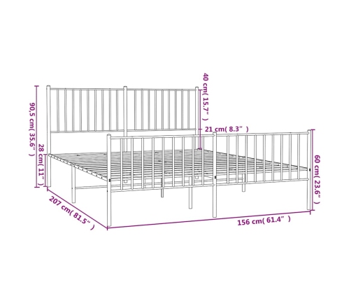 Estructura cama sin colchón con estribo metal negro 150x200 cm